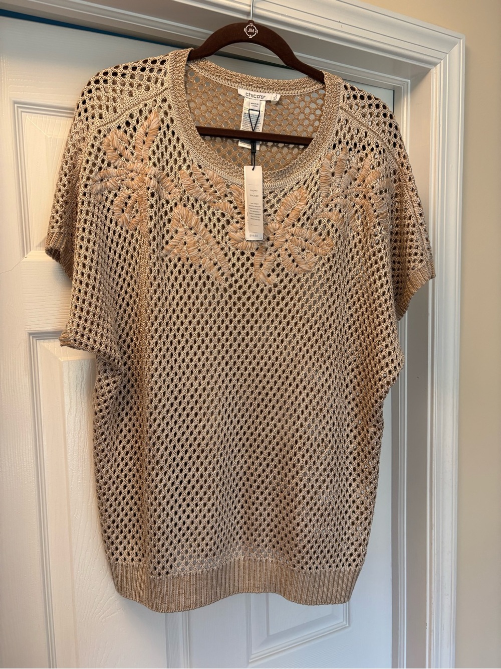 NWT croft & barrow Sand Open-Knit Floral Yoke Sweater, CHICOS